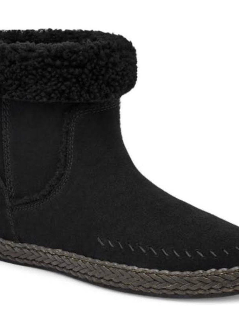 UGG Ailish Black Suede Mid Calf Boots Curly Sheepskin Braided Trim Women's 8